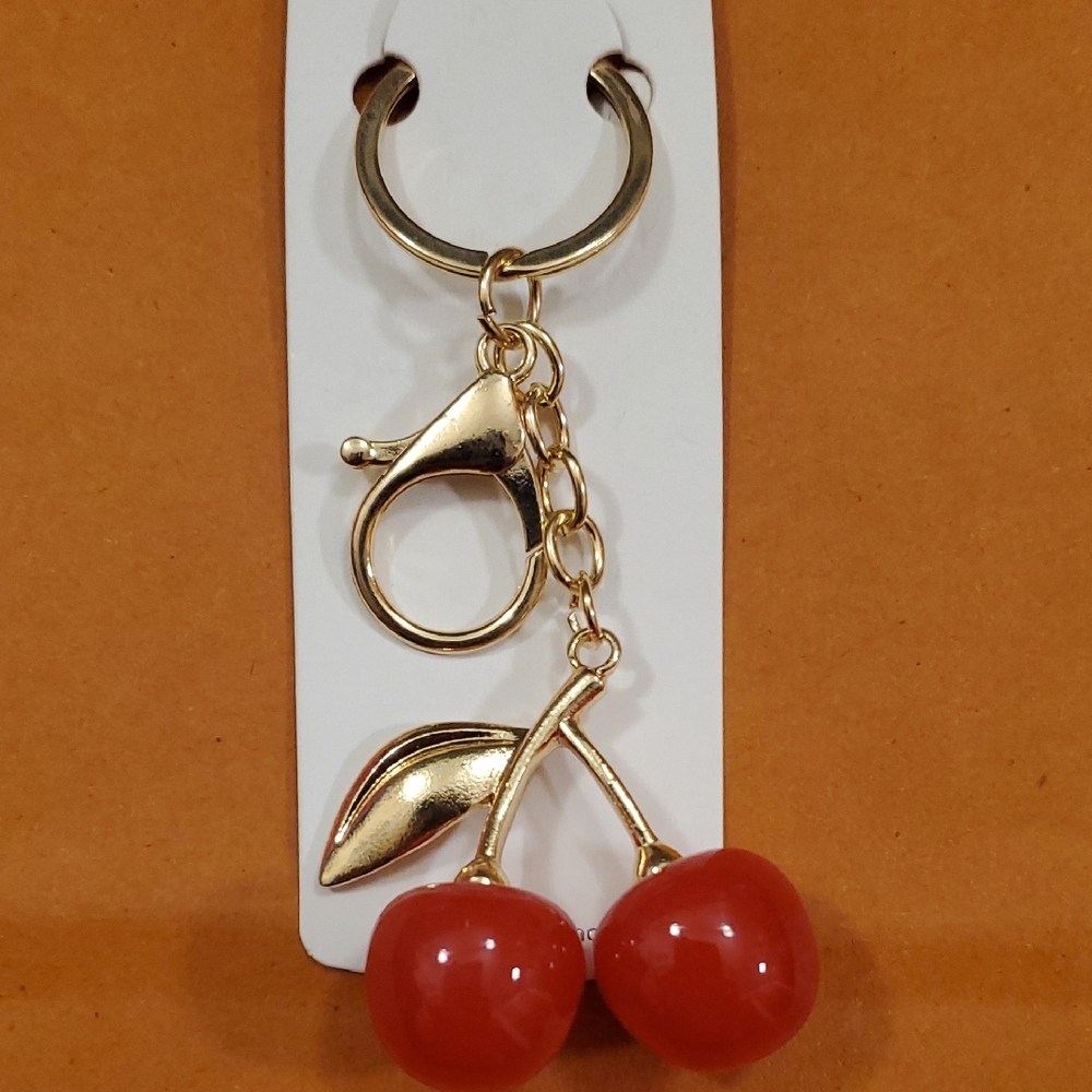 Cherry Keychain with Gold Accents